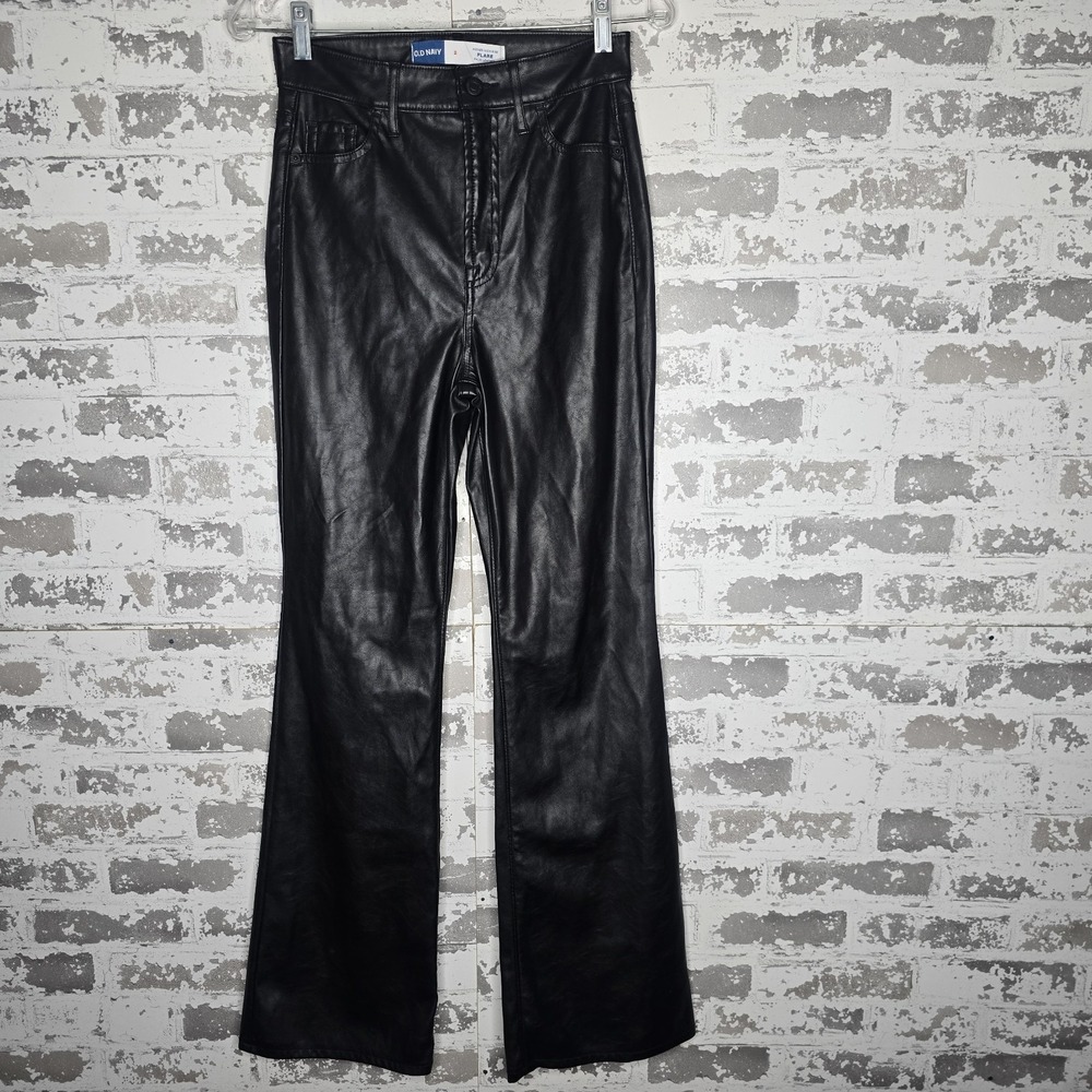 Old Navy Pants Womens Size 2 Black Higher High-Rise Flare Leg Faux Leather‎ Boho